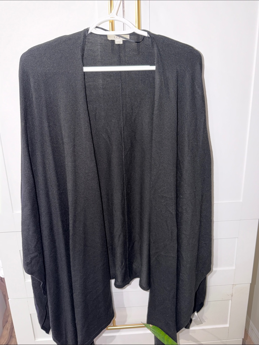 LOFT Black Open-Front Draped Cardigan Sweater